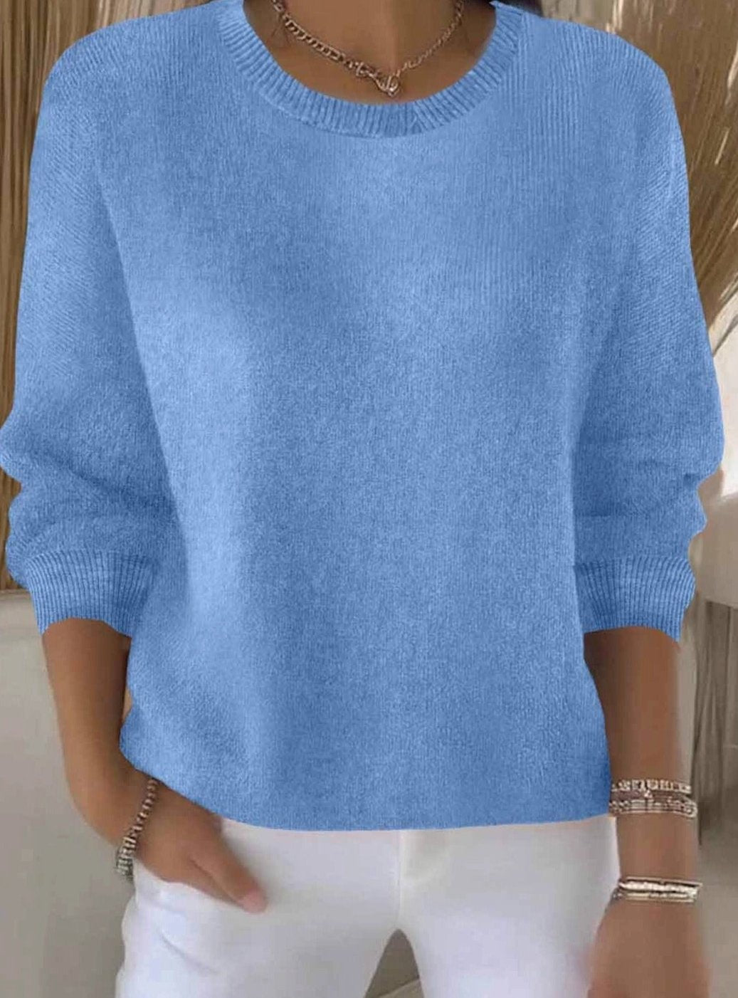 Women's Soft Cozy Crew-Neck Comfortable Sweater - Light Blue