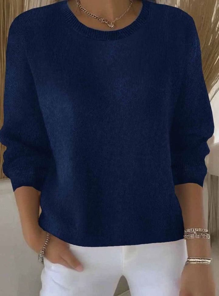 Women's Soft Cozy Crew-Neck Comfortable Sweater - Dark Blue