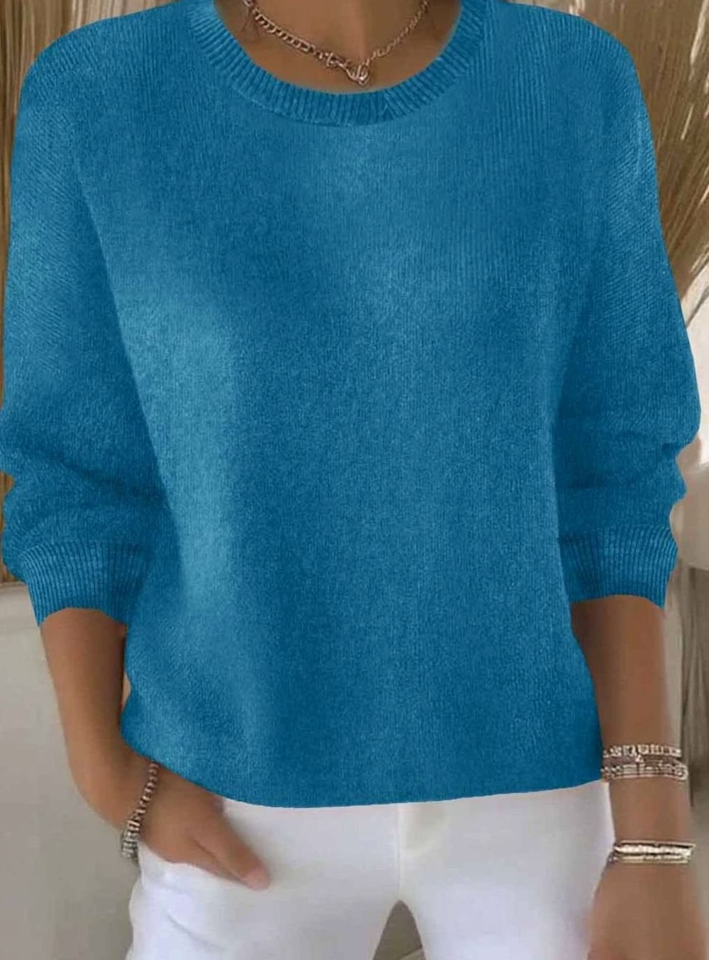 Women's Soft Cozy Crew-Neck Comfortable Sweater - Blue
