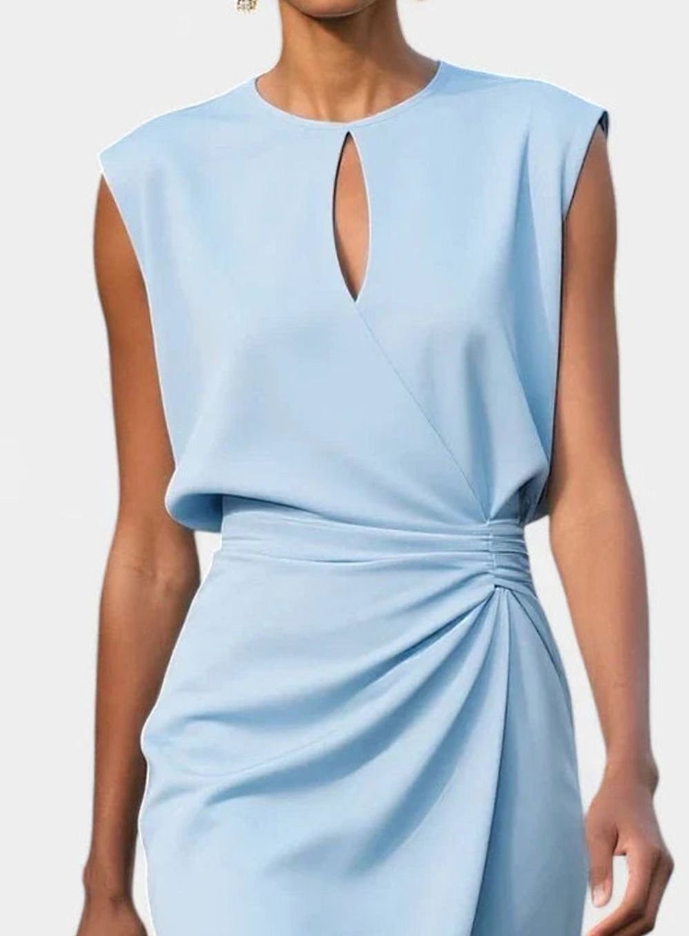 Women's Solid Color Dress Sleeveless Keyhole Ruched Midi Sheath