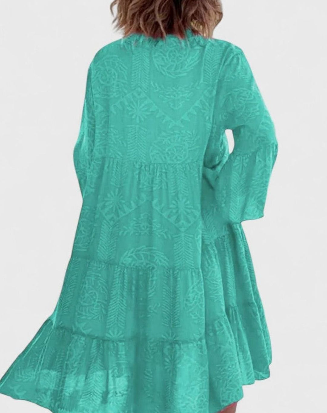 Women's Sophisticated Casual Boho V-Neck Bell-Sleeve Midi Dress