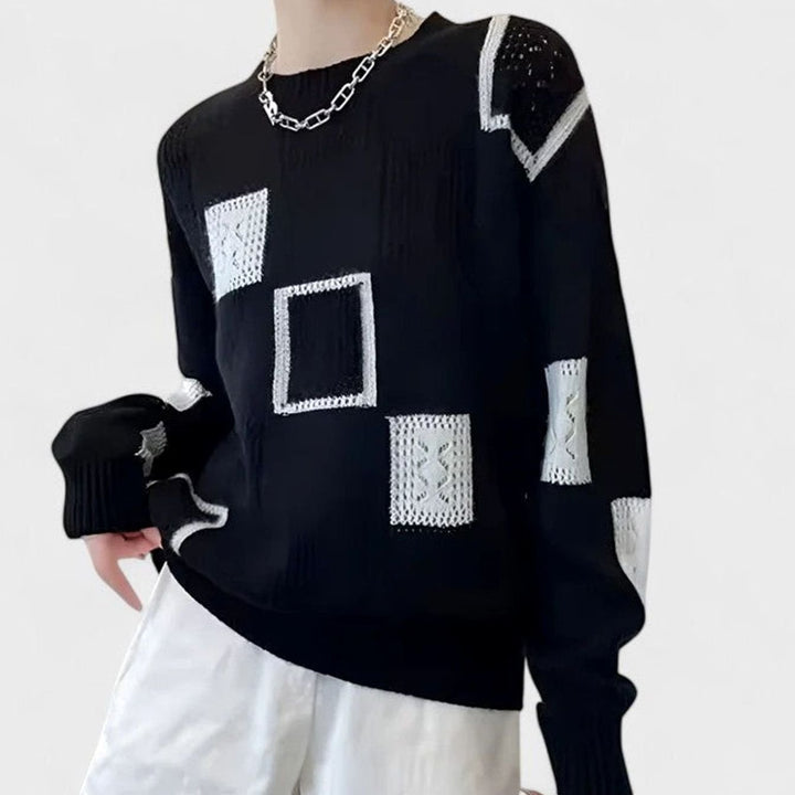 Women's Sophisticated Openwork Colorblock Knit Crewneck Sweater