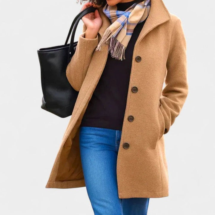 Women's Sophisticated Single-Breasted Longline Wool-Blend Coat - Khaki