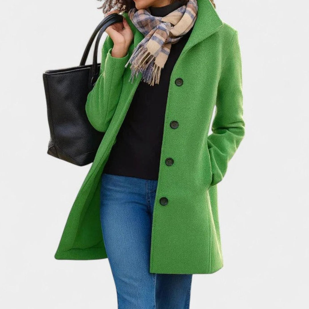 Women's Sophisticated Single-Breasted Longline Wool-Blend Coat - Green