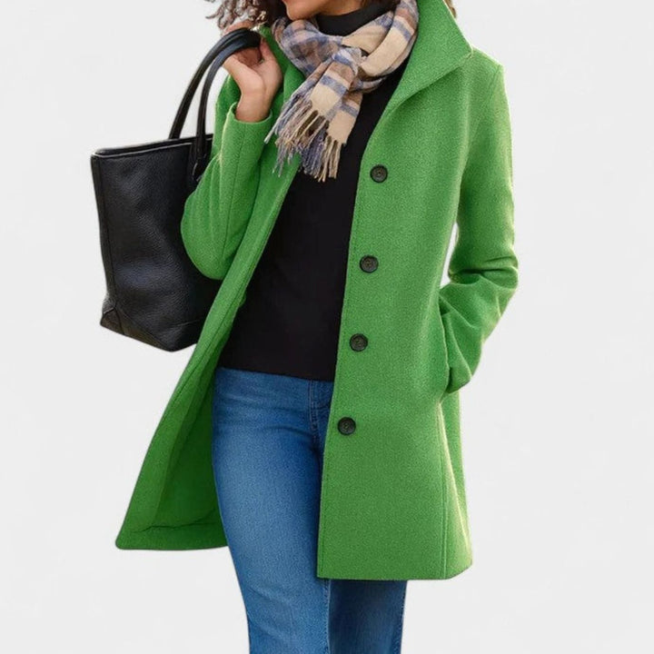 Women's Sophisticated Single-Breasted Longline Wool-Blend Coat - Green