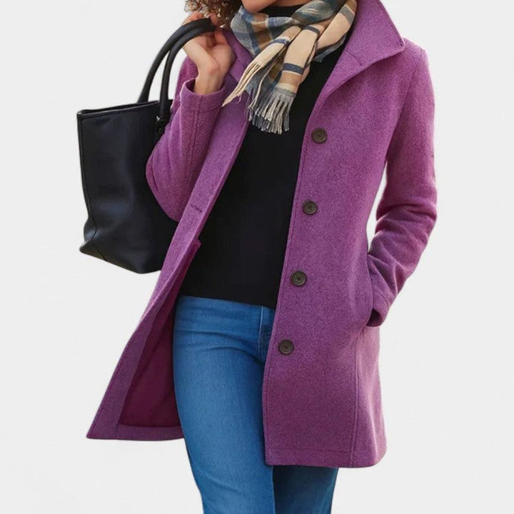 Women's Sophisticated Single-Breasted Longline Wool-Blend Coat - Purple