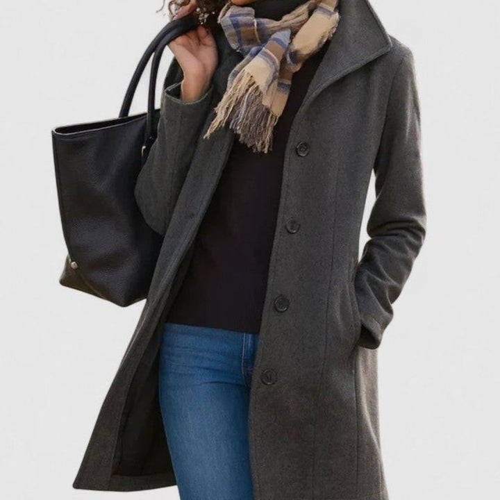 Women's Sophisticated Single-Breasted Longline Wool-Blend Coat - Gray