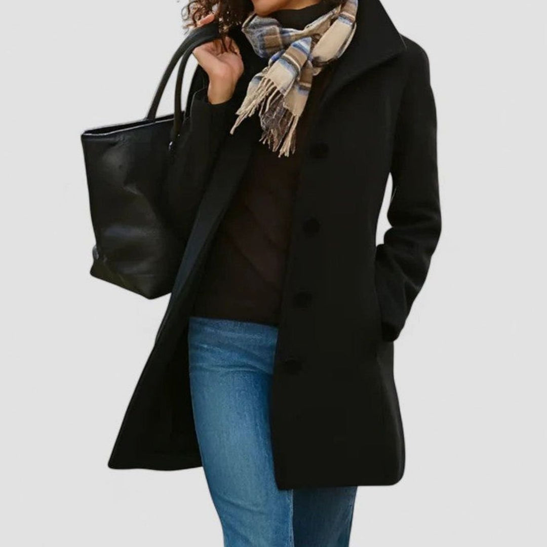 Women's Sophisticated Single-Breasted Longline Wool-Blend Coat - Black
