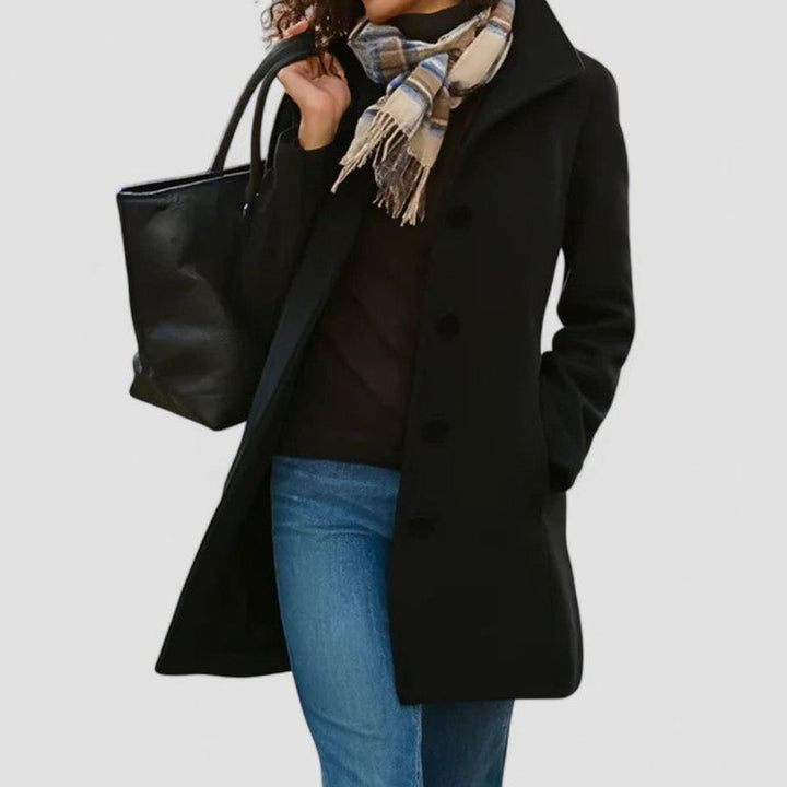 Women's Sophisticated Single-Breasted Longline Wool-Blend Coat - Black