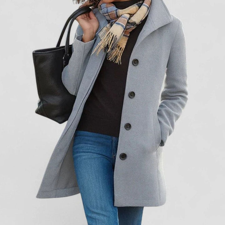 Women's Sophisticated Single-Breasted Longline Wool-Blend Coat - Light Gray