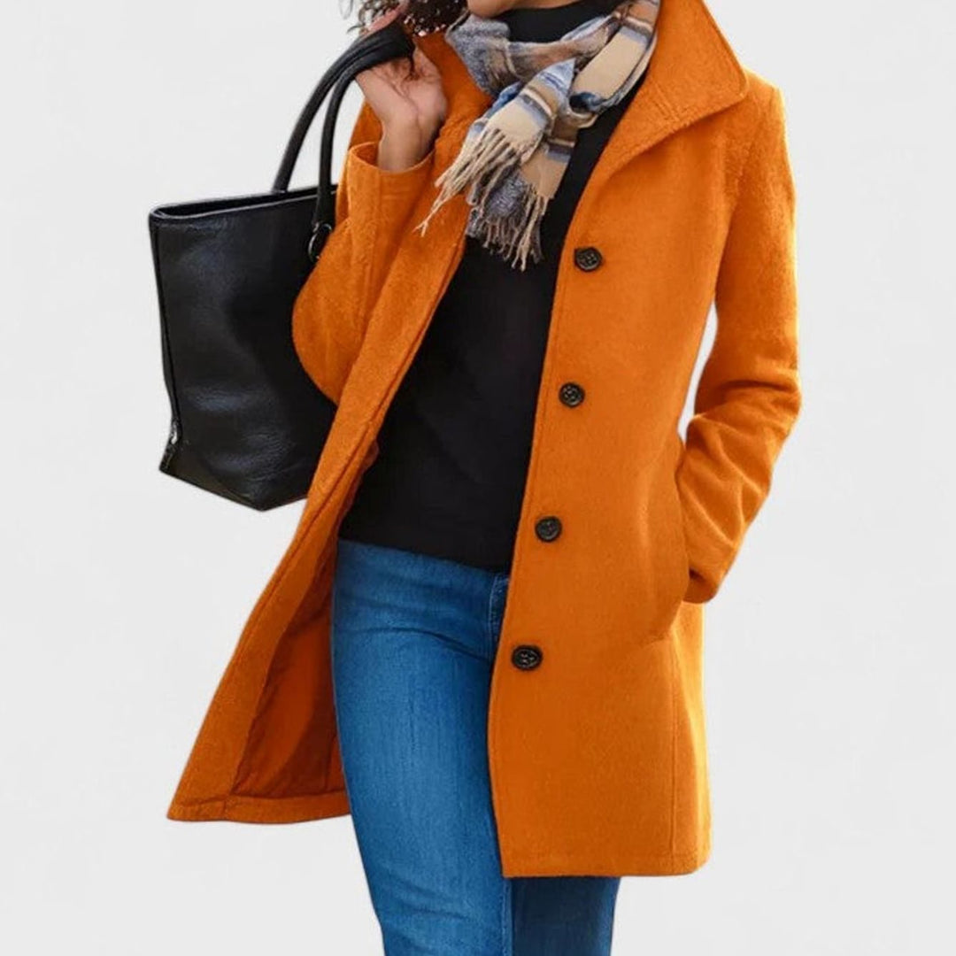 Women's Sophisticated Single-Breasted Longline Wool-Blend Coat - Orange
