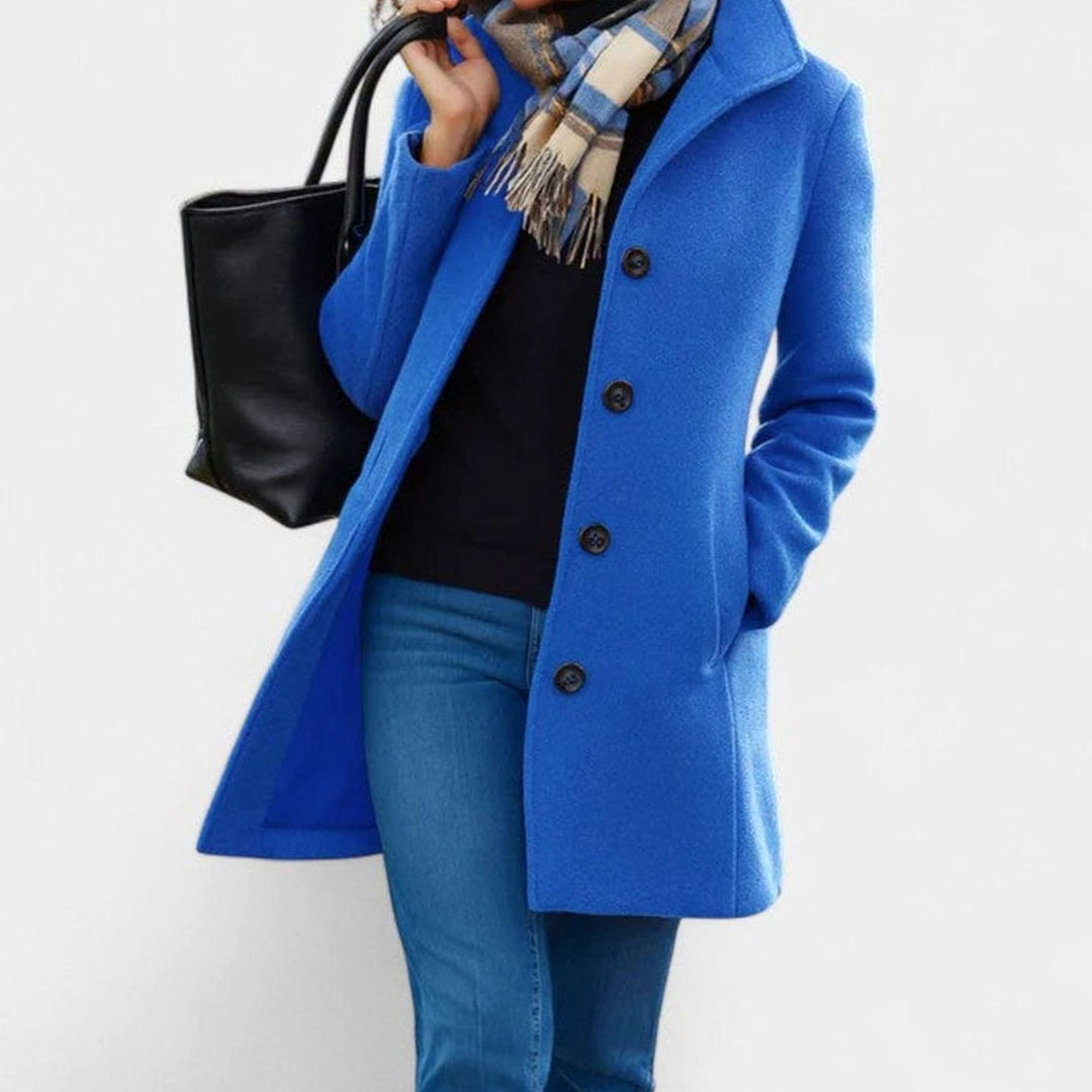 Women's Sophisticated Single-Breasted Longline Wool-Blend Coat - Blue