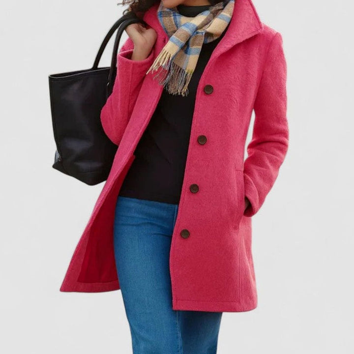 Women's Sophisticated Single-Breasted Longline Wool-Blend Coat - Pink