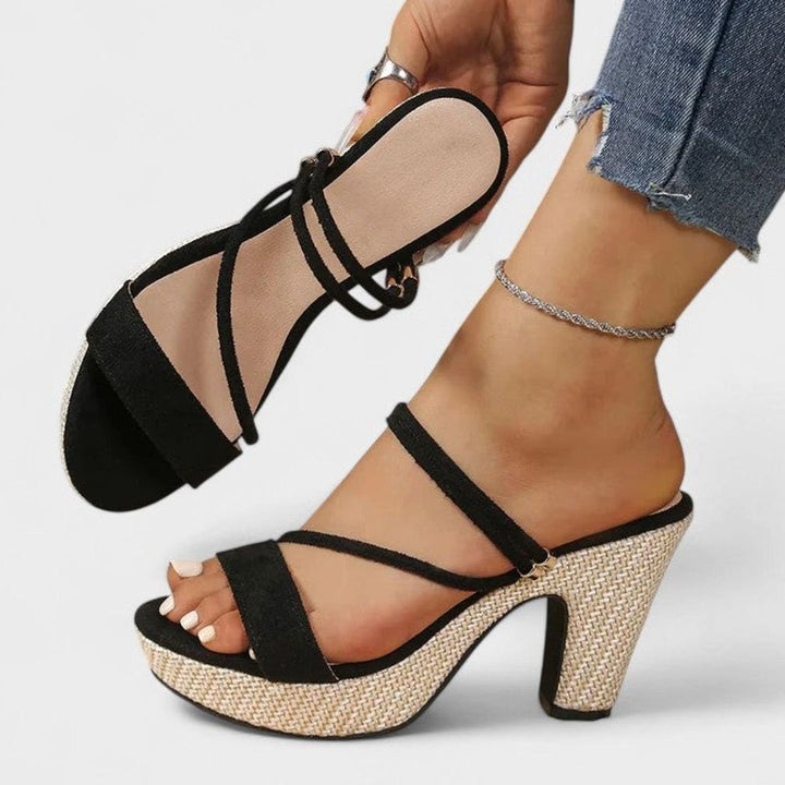 Women's Sophisticated Strappy Block-Heel Platform Sandals - Black