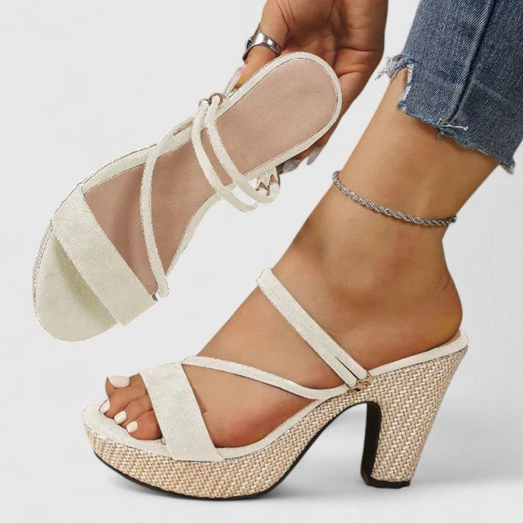 Women's Sophisticated Strappy Block-Heel Platform Sandals - White