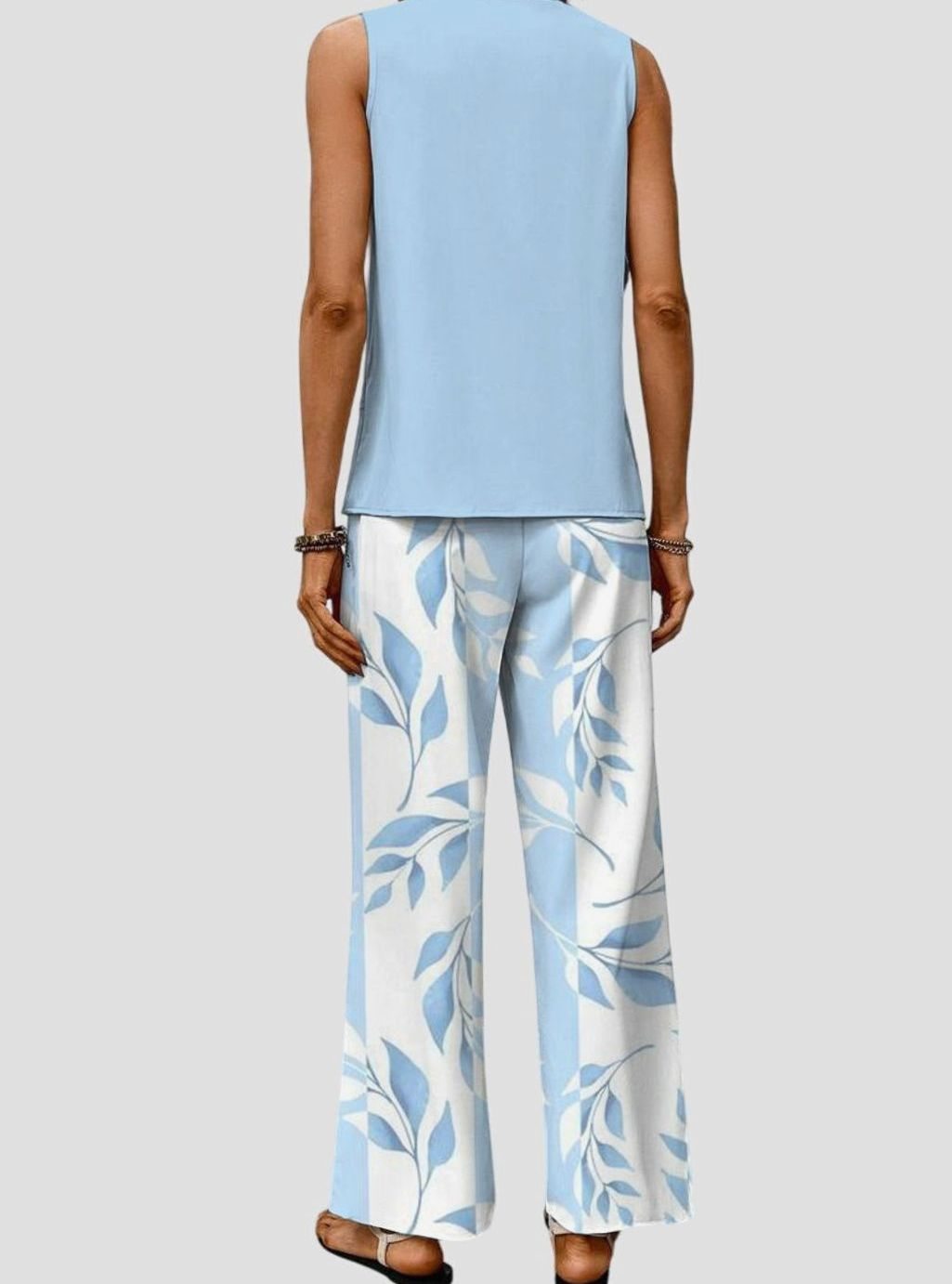 Women's Square-Neck Sleeveless Loose-Fit Leaf-Print 2-Piece Set