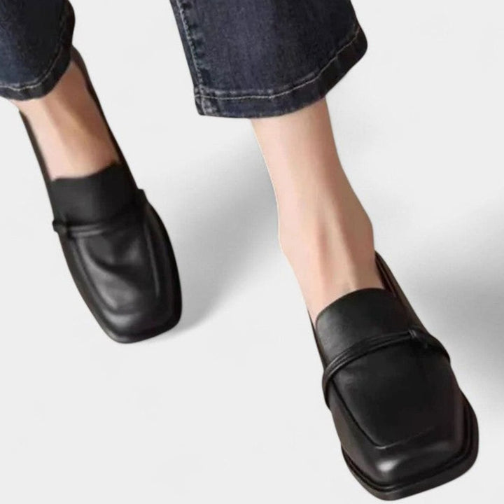 Women's Square-Toe Low-Heel Slip-On Orthopedic Loafers - Black