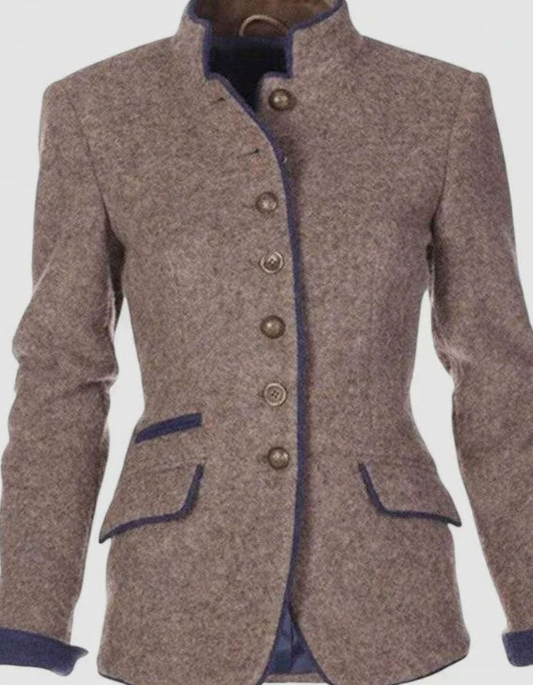 Women's Stand-Collar Button-Front Wool-Look Fitted Blazer Jacket