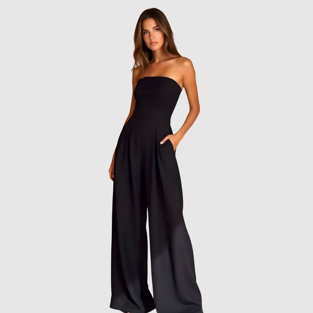 Women's Strapless Wide-Leg Elegant Jumpsuit Pockets
