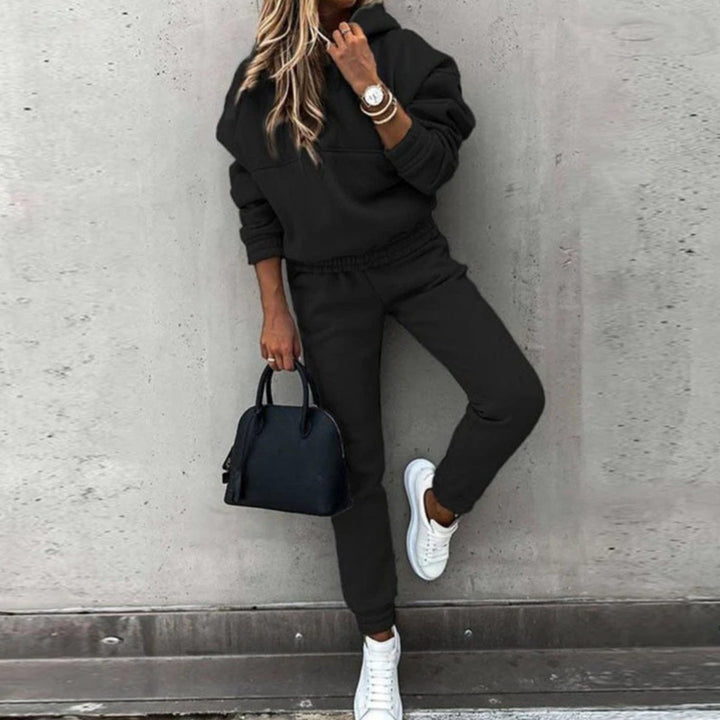 Women's Stretch Fit Hoodie Joggers Matching Athleisure Set - Black