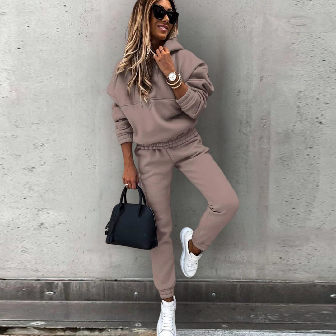 Women's Stretch Fit Hoodie Joggers Matching Athleisure Set - Brown