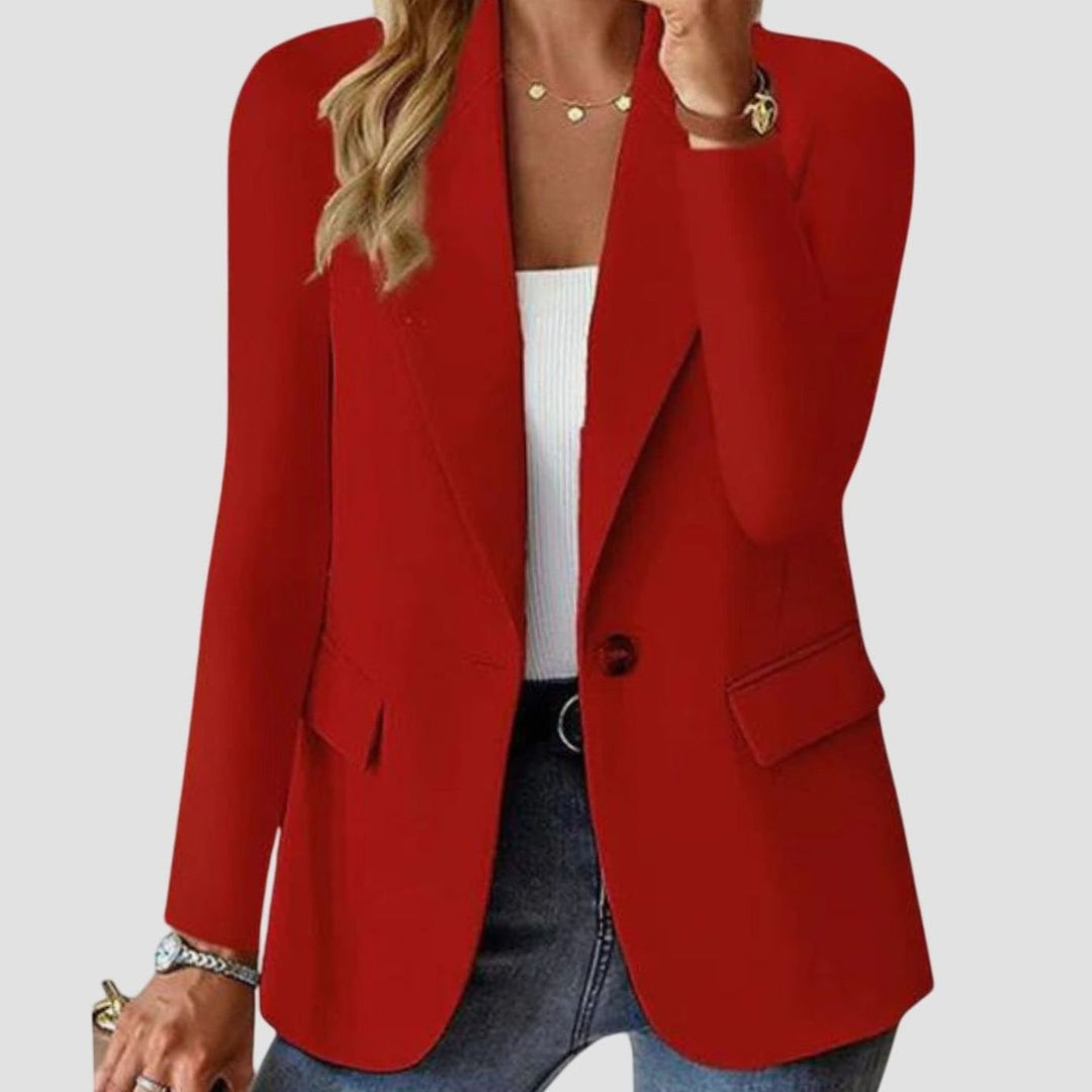 Women's Structured Single-Button Formal Blazer Wrinkle-Resistant - Red