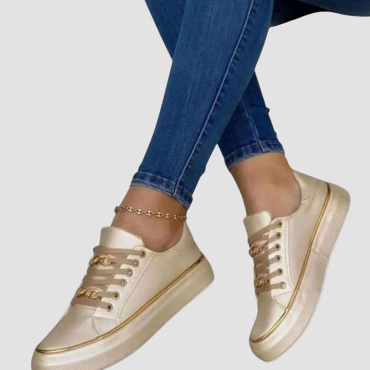 Women's Stylish Orthopedic Gold-Chain Lace-Up Platform Sneakers - Gold