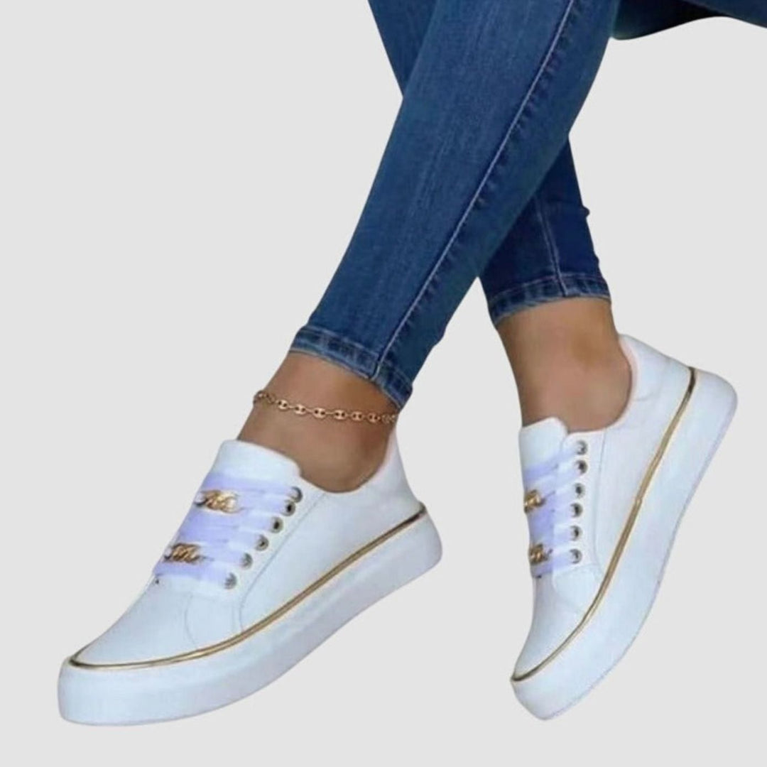 Women's Stylish Orthopedic Gold-Chain Lace-Up Platform Sneakers - White