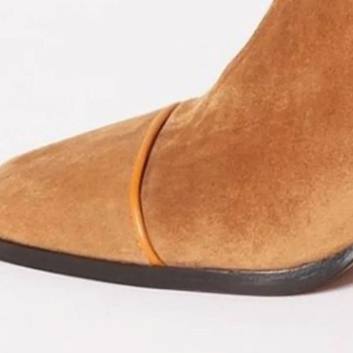 Women's Suede Block-Heel Leopard-Toe Zip Ankle Boots