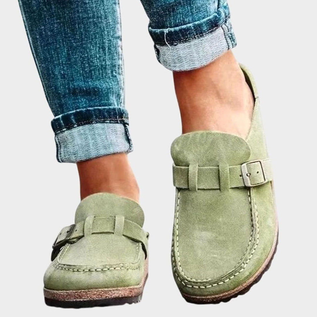 Women's Suede Buckle-Strap Orthopedic Clogs Arch-Support Slip-On - Green