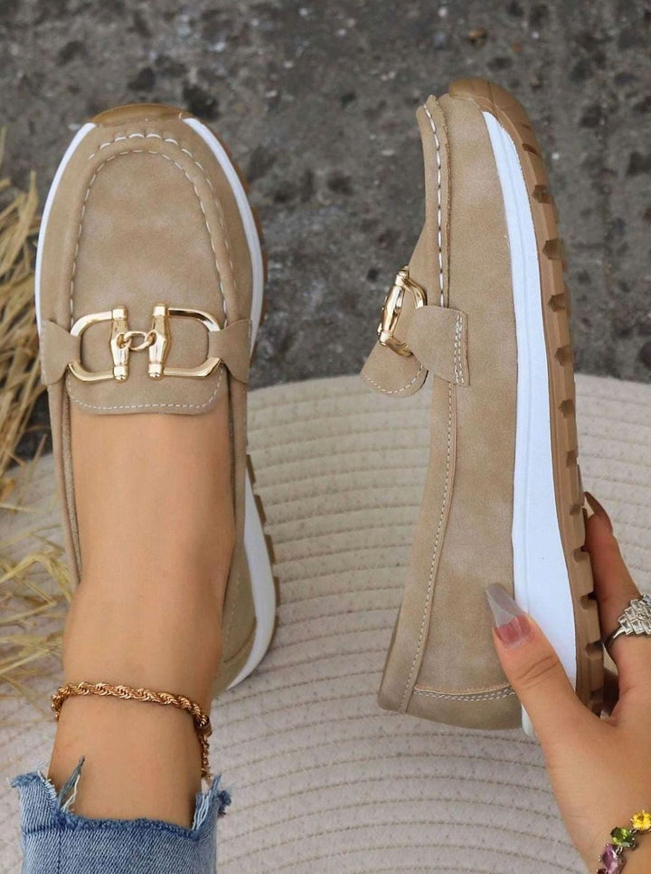 Women's Suede Flat-Wedge Gold-Buckle Orthopedic Loafers