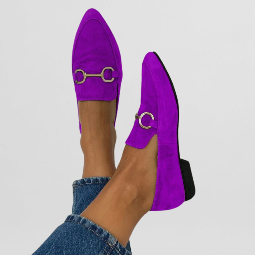 Women's Suede Horsebit Slip-On Loafers Flexible Sole - Purple