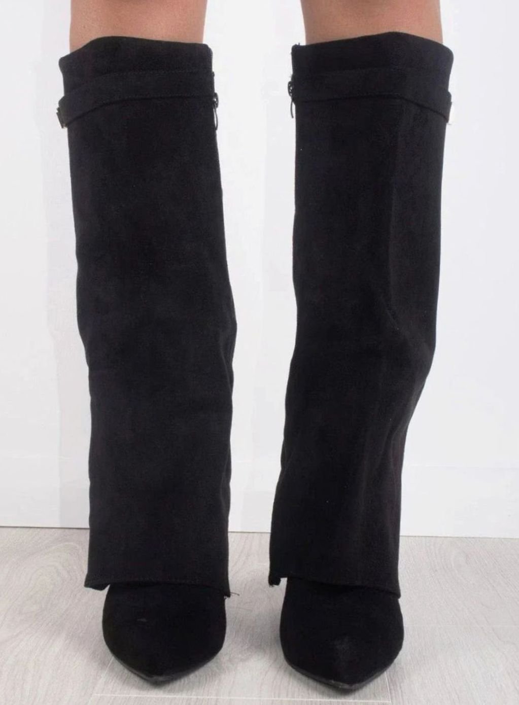 Women's Suede Knee-High Fold-Over Buckle Boots