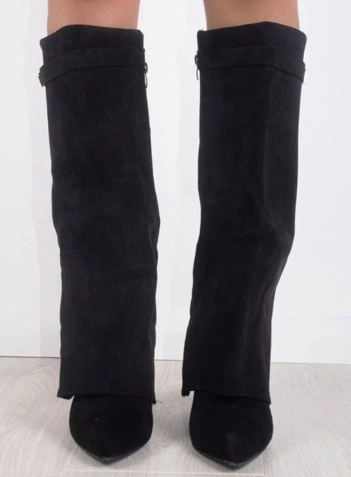Women's Suede Knee-High Fold-Over Buckle Boots