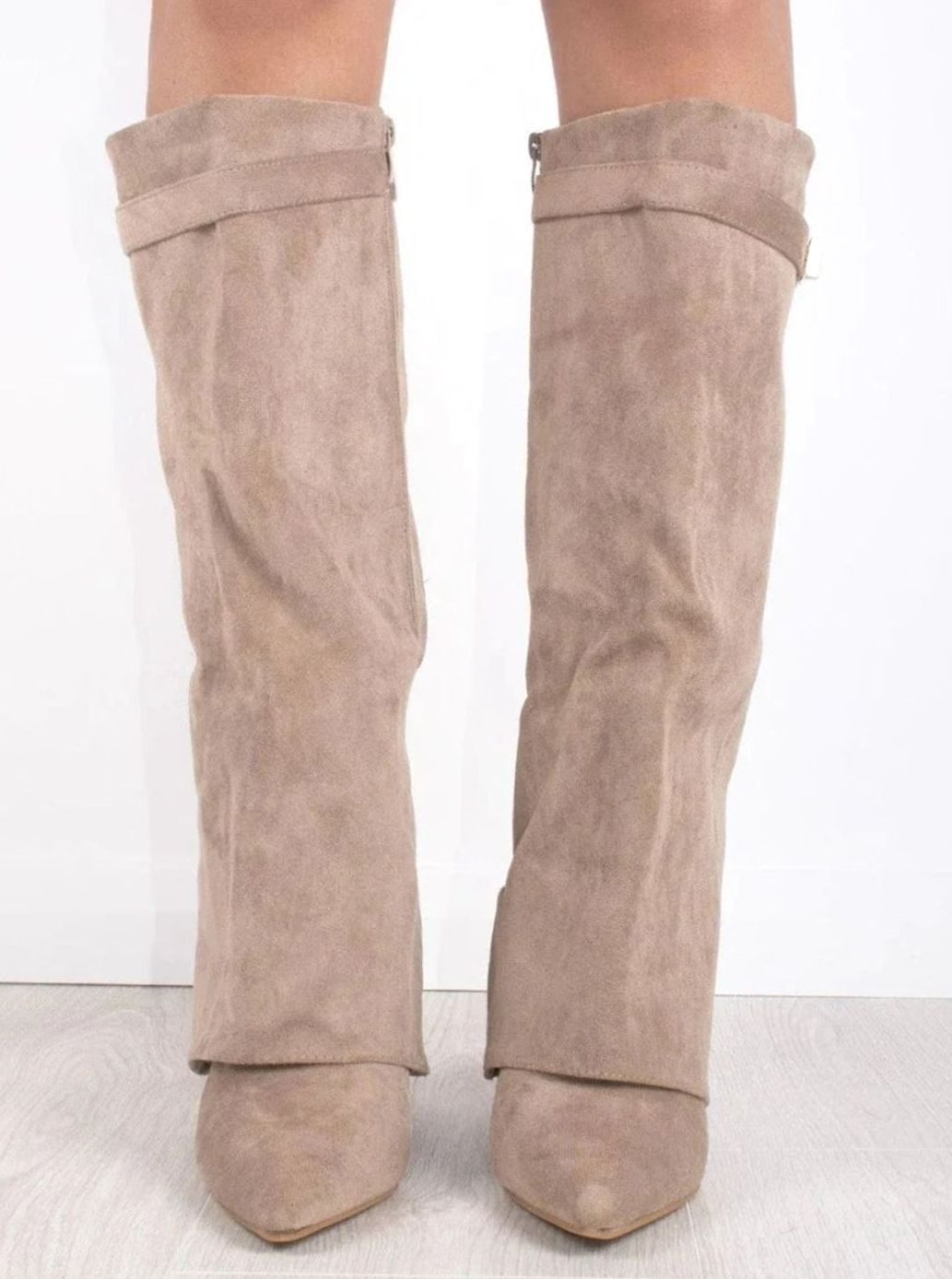 Women's Suede Knee-High Fold-Over Buckle Boots