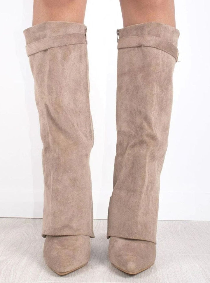 Women's Suede Knee-High Fold-Over Buckle Boots