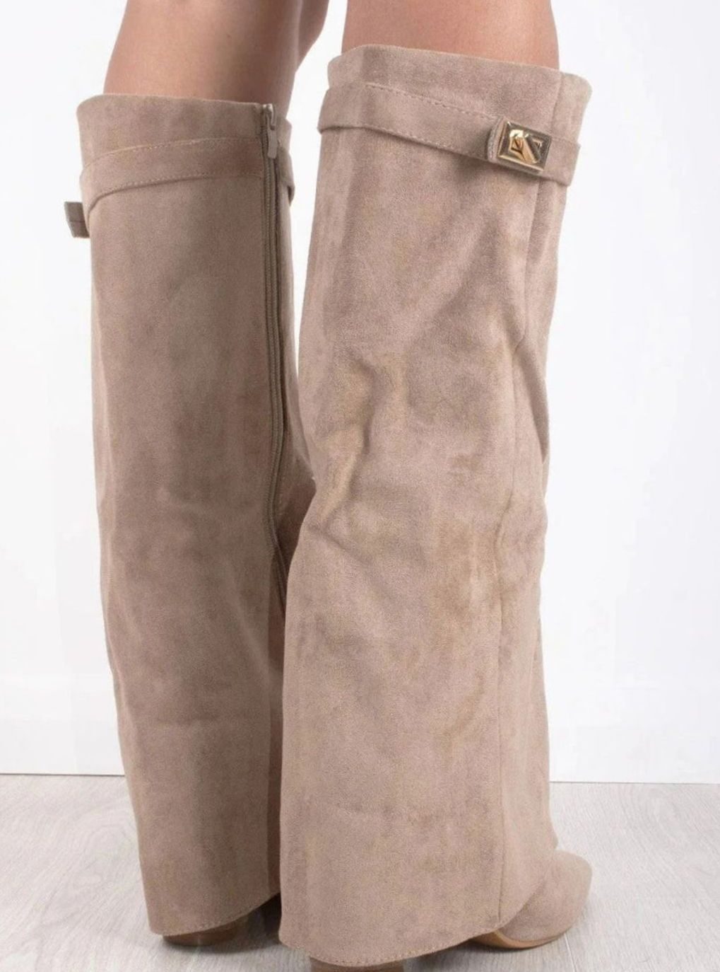 Women's Suede Knee-High Fold-Over Buckle Boots
