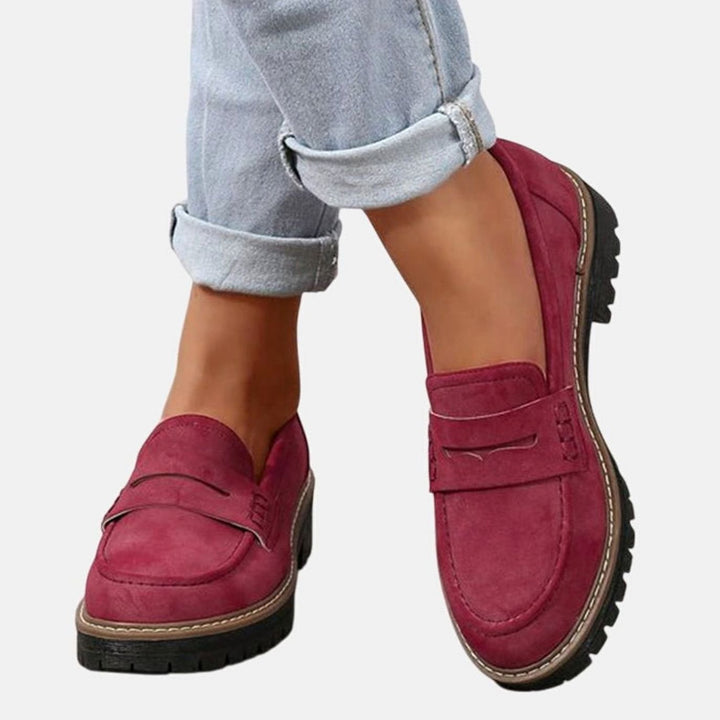 Women's Suede Loafers Slip-On Chunky Platform Penny Loafers - Red