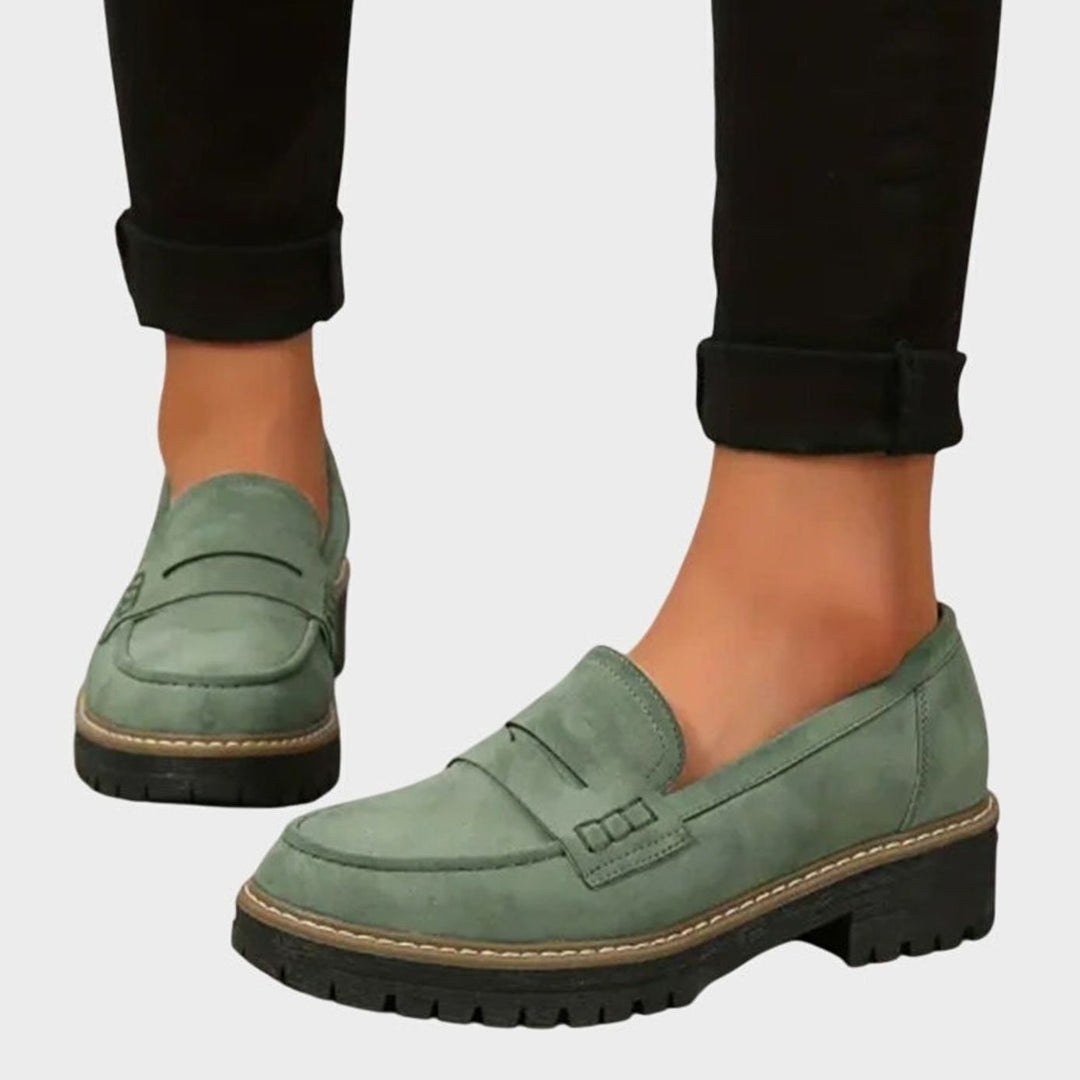 Women's Suede Loafers Slip-On Chunky Platform Penny Loafers - Green