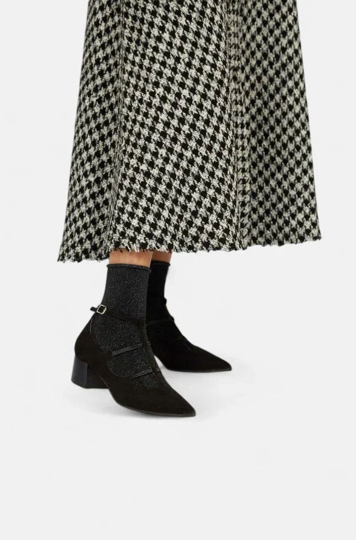Women's Suede Pointed-Toe Strappy Block-Heel Pumps