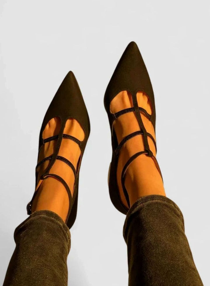 Women's Suede Pointed-Toe Strappy Block-Heel Pumps