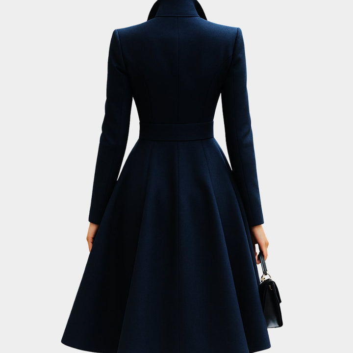 Women's Tailored A-Line Long Sleeve Coat Dress Gold-Button Collar