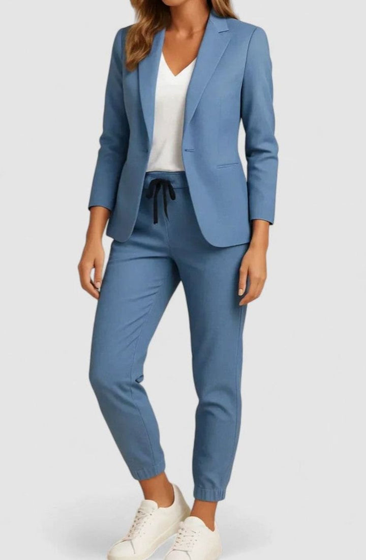 Women's Tailored Classic-Cut Jacket Drawstring Jogger Pants Set - Blue