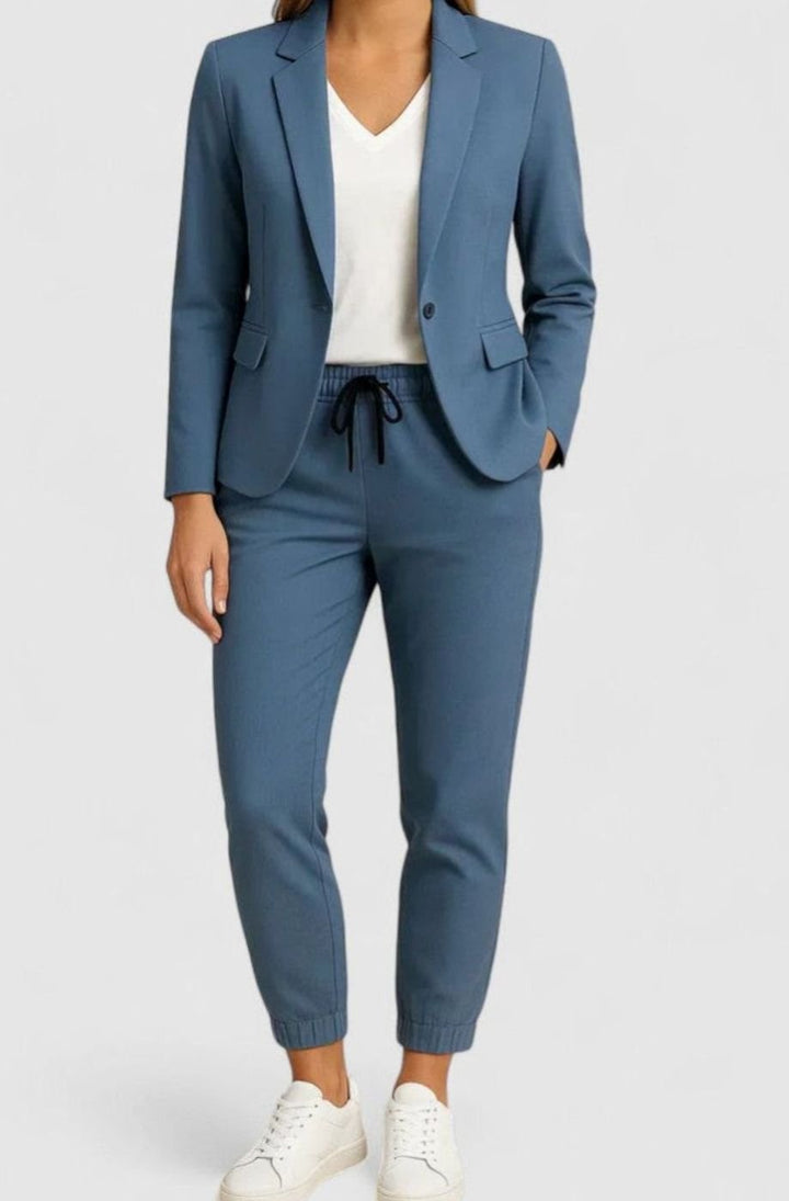 Women's Tailored Classic-Cut Jacket Drawstring Jogger Pants Set