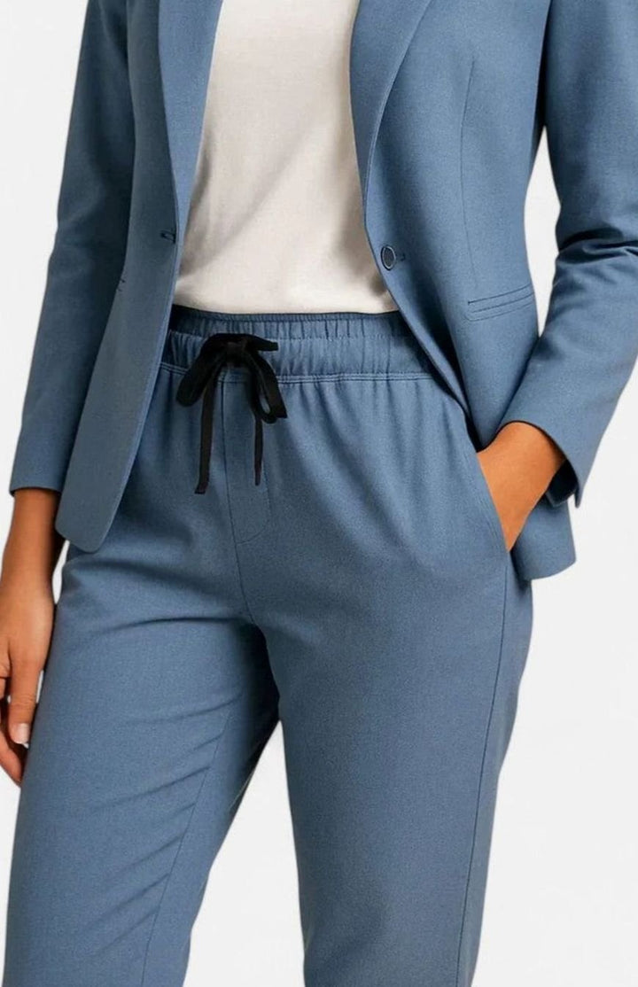 Women's Tailored Classic-Cut Jacket Drawstring Jogger Pants Set