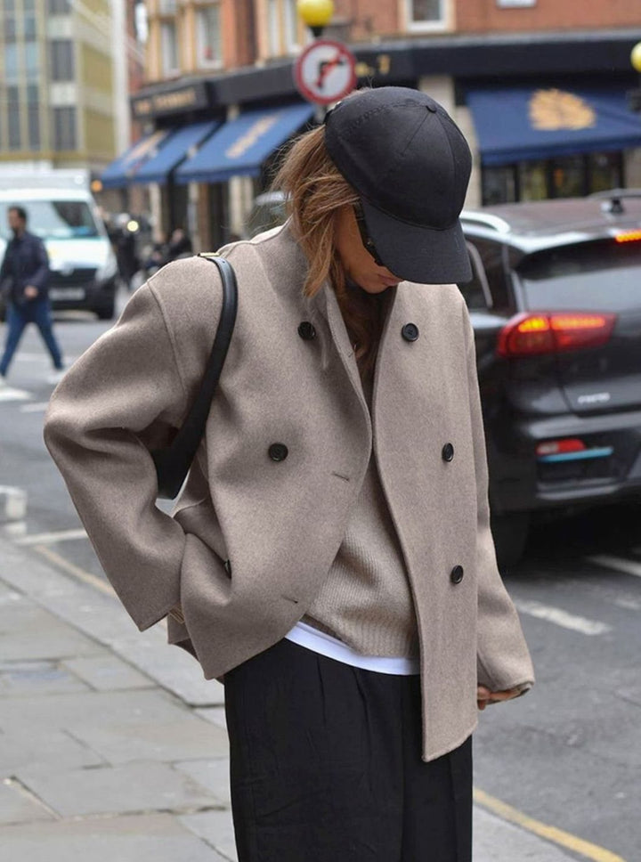 Women's Tailored Double-Breasted Oversized Wool-Blend Coat