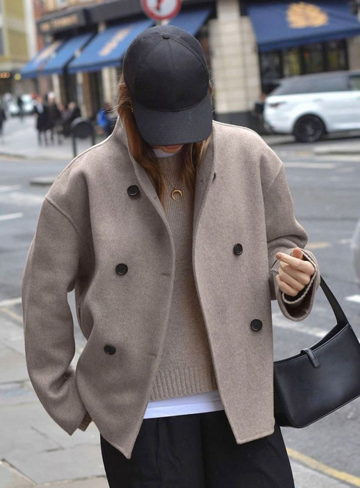 Women's Tailored Double-Breasted Oversized Wool-Blend Coat
