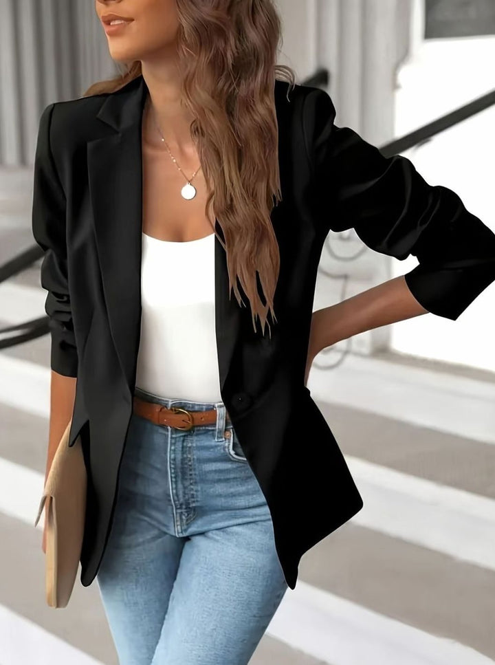 Women's Tailored Single-Button Open-Front Casual Blazer - Black