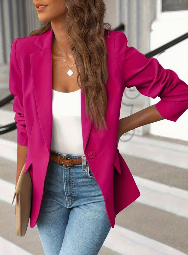 Women's Tailored Single-Button Open-Front Casual Blazer - Pink