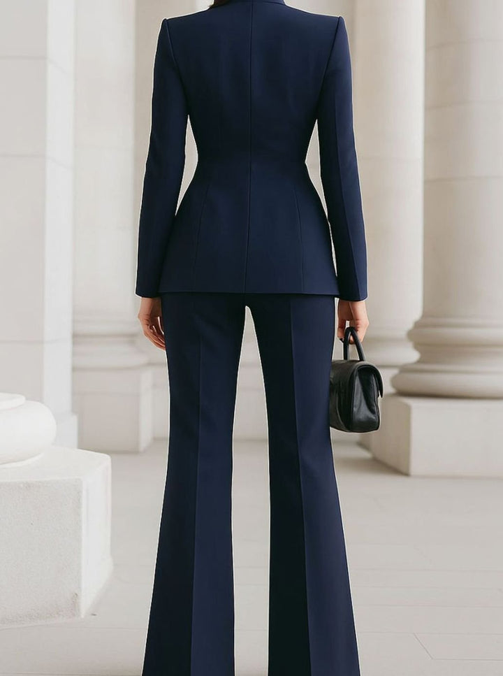 Women's Tailored Stand-Collar Single-Button Blazer Suit Set